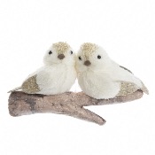 Oiseaux Dcoratifs en mousse blanc et or poss sur une branche  suspendre - Dcoris.