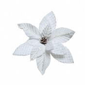 Poinsettia Blanc en Fourrure sur Clip - Dcoris