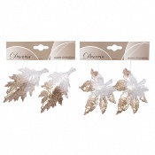 Lot de 4 Feuilles Blanches et Dores Pailletes  Suspendre 10 cm