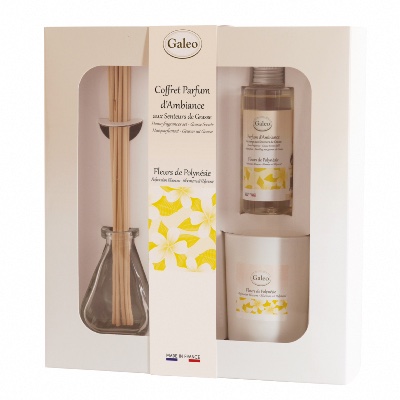 Coffret Diffuseur Rotin et Bougie Fleurs de Polynésie - GALEO