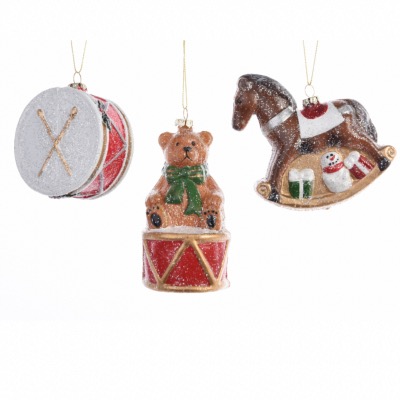 Figurines Sapin de Noël à Suspendre, Tambour, Cheval et un Ours.