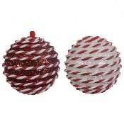 Lot de 2 Boules de Nol Rouge et Blanc  Suspendre - Dcoris