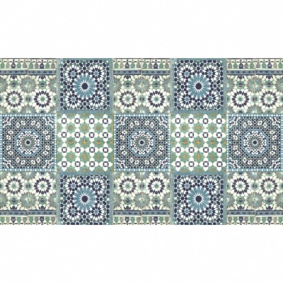 Tapis Velvet Motif Carreau Maroc Bleu Gris - 75 x 45- Mercury