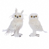 Chouettes dcoratives en Mousse Blanches, 21cm, vendu par 2. Dcoris.