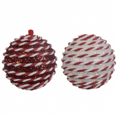 Lot de 2 Boules de Noël Rouge et Blanc à Suspendre - Décoris