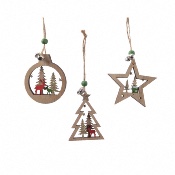 Lot de 3 Décorations de Noël en Bois 3D - 14 cm