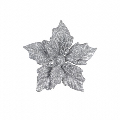 Poinsettia Argent sur Clip