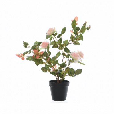 Rosier Fleur Rose Artificiel Dans Pot Noir 50 cm - Decoris