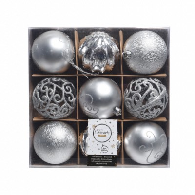 Boules de Noël Argent vendues par 9 Décoris