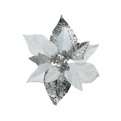 Poinsettia Blanc et Argent sur Clip