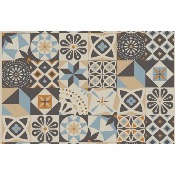 Tapis Velvet Motif Carreau Ciment Bleu Ocre - Mercury