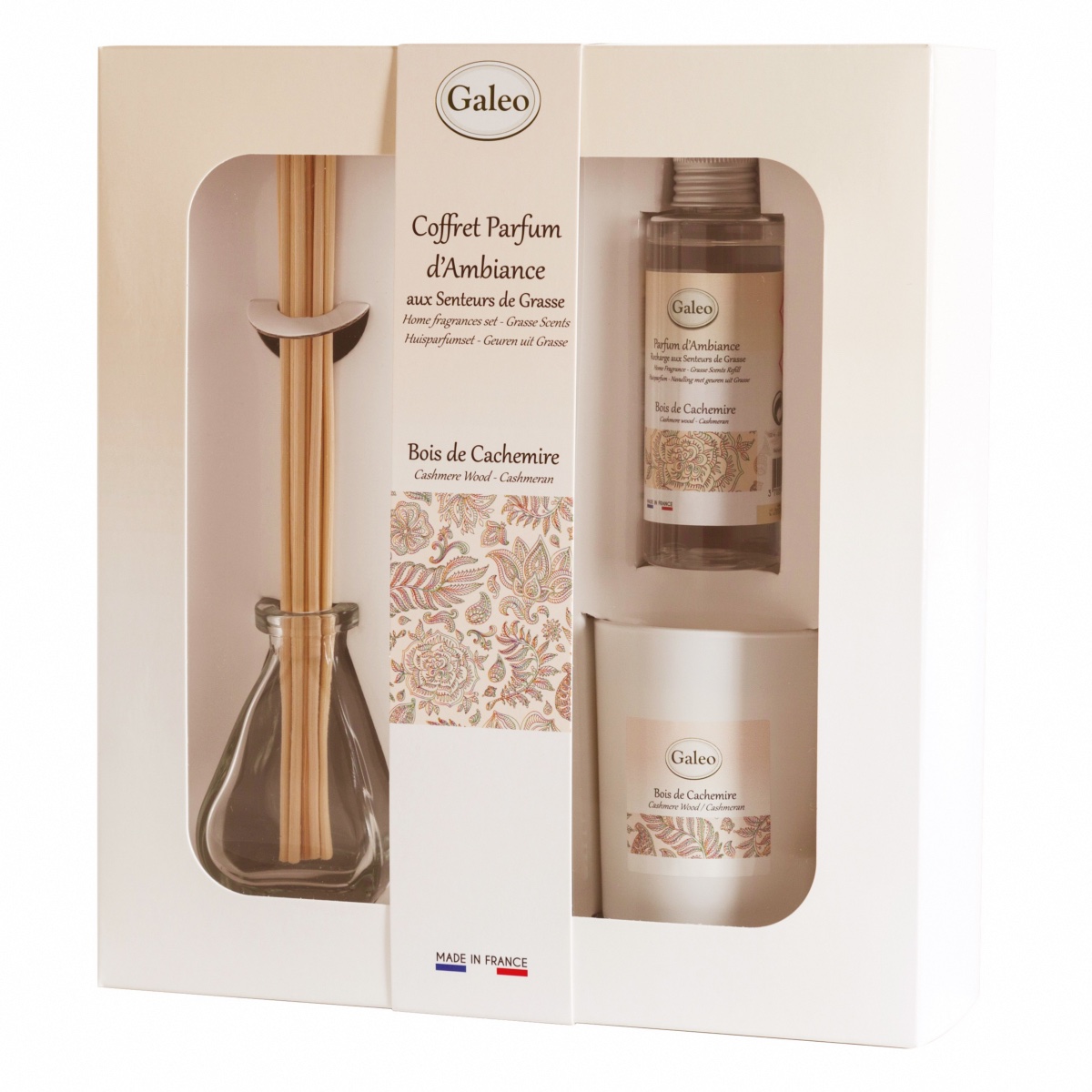 Galeo - Coffret Diffuseur Rotin et Bougie Bois de Cachemire