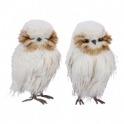 Lot de 2 Chouettes en Mousse, Blanc, en Laine, Dcoris.